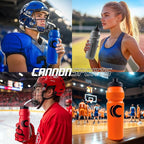 Cannon Sports 1 Liter Sports Water Bottle, BPA-Free, 34 Oz Capacity, Large Mouth, 2 lids (Straw and Squeeze), Great For Helmet Sports Such As Hockey, Lacrosse, Football, Boxing (2 Pack) (Black)