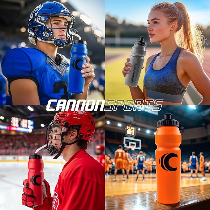 Cannon Sports 1 Liter Sports Water Bottle, BPA-Free, 34 Oz Capacity, Large Mouth, 2 lids (Straw and Squeeze), Great For Helmet Sports Such As Hockey, Lacrosse, Football, Boxing (Red)