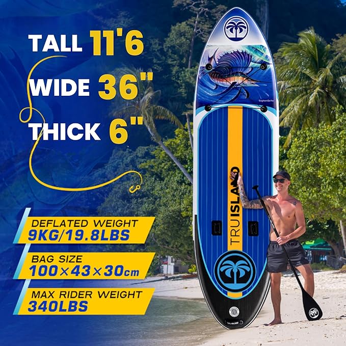 TRUISLAND Inflatable Paddle Board, Stand Up Paddle Board with Backpack, Non-Slip Thickened Deckpad, Waterproof Phone Case, Leash, Paddle, Hand Pump