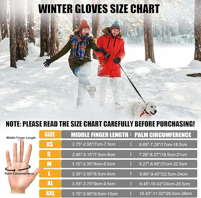 Pixel Panda Winter Gloves for Men Women Warm Touchscreen Gloves for Cold Weather Thin Water-Resistant Windproof Non-Slip Gloves for Cycling, Driving, Running, Hiking