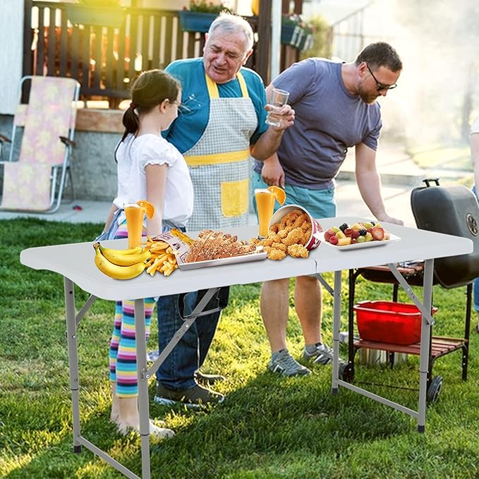 FDW Folding Half Portable Foldable Table for Parties Backyard Events (White, 6 FT 70 * 29) (White, 4 FT)