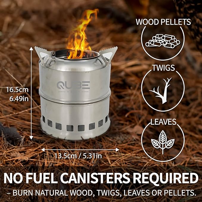 Portable Camping Stove with 3 Fire Starters – Stainless Steel Wood Burning Mini Camp Stove, Foldable with Carry Bag, for Backpacking, Hiking, Traveling, Emergency, Outdoor BBQ, and Picnic