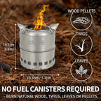 Portable Camping Stove with 3 Fire Starters – Stainless Steel Wood Burning Mini Camp Stove, Foldable with Carry Bag, for Backpacking, Hiking, Traveling, Emergency, Outdoor BBQ, and Picnic