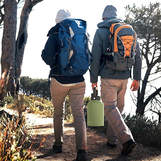 WATERSY 1 Gallon Water Bottle Insulated(Cold for 48 Hrs),BPA Free&Leak Proof,128oz Stainless Steel Water Jug,Big thermo,Large Water Bottle with Handle for Gym,Hiking,Camping&Travel,Olive Green