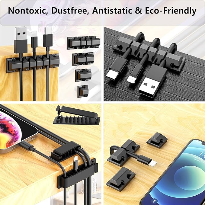 ELII 327 PCS Cable Management Kit 4 Cable Cable Sleeves,65 Cable Clips with 13Cord Holders,25 Roll Cable Organizer Straps,200 Fastening Cable Ties,20 Cable Zip Tie Mounts for Computer (Black)