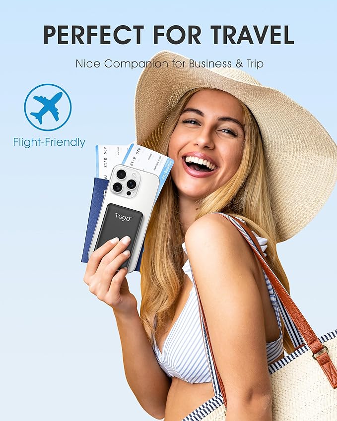 TG90° 2 Pack Portable Charger with Built-in Foldable AC Wall Plug and Cables, 5000mAh 3 Outputs Battery Pack Mini External Power Bank Compatible with iPhone and Android Smart Devices