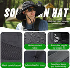Solar Fan Hat for Men,Wide Brim Sun Hat with 3 Solar Fans,Neck Gaiter and Arm Sleeves,Fishing Hat with Solar Fans Built in,Outdoor Fishing Hiking Gardening Cool Hats Black