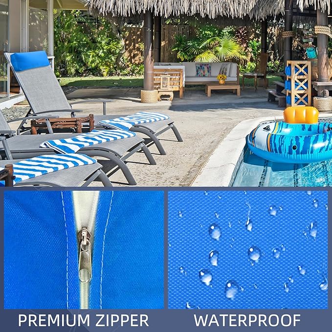 Chaise Lounge Head Pillow, 2 Pack Outdoor Lounge Chair Pillows with Adjustable Strap Longue Head Pillow Headrest Pillows for Patio Backyard Beach Pool Garden Recliner(Azure Blue)