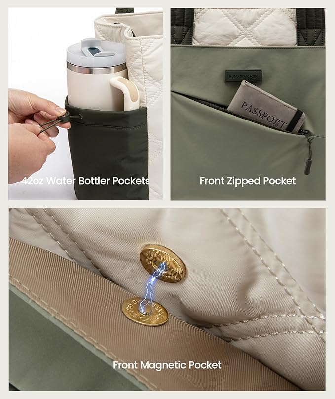 LOVEVOOK Tote Bag for Women, puffer tote bag for Work Travel Nurse, Lightweight quilted Bags with Compartments
