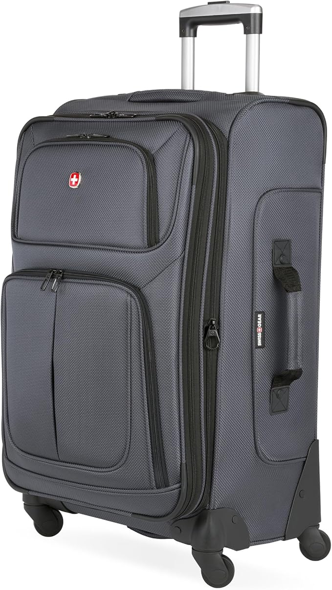 SwissGear Sion Softside Expandable Luggage, Dark Grey, Checked-Medium 25-Inch