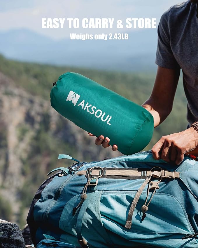 AKSOUL Sleeping Pad Ultra-Thick - Inflatable Sleep Mat, Lightweight & Compact 4.72 in Air Mattress with Pillow, Self-Inflating with Built-in Foot Pump for Traveling, Hiking, Camping (Blue)