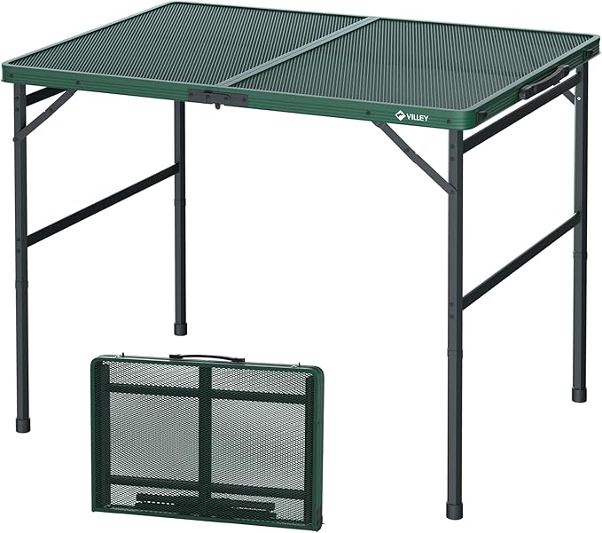 VILLEY Grill Table, 3ft Folding Camping Table with Aluminum Adjustable Legs, Portable Lightweight Camp Table for Beach Picnics and Outdoor Cooking
