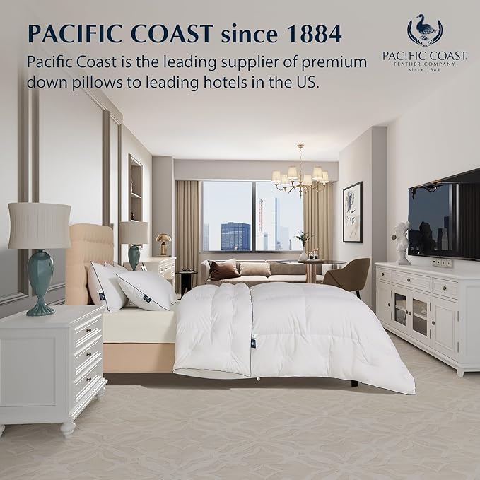 Pacific Coast Bed Pillows for Side and Back Sleepers, Feather and Down Hotel Pillows with 100% Cotton Shell, Medium Supportive, Downproof, King Size 2 Pack
