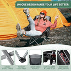 KingCamp Oversized Camping Chair, Padded Folding Couch for Adults, Heavy Duty 300lbs Large Comfortable Sofa Seat with Ice Bag Cup Holder for Outdoor Sports Backyard Patio Lawn, Black/Grey