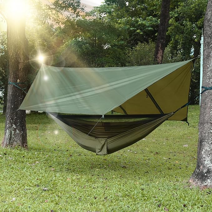 Hammock Rain Fly Tent Tarp Large Ultralight Camping Tarps Waterproof Portable Backpacking Multifunctional Nylon Rain Cover for Outdoor Hiking, Picnic, Hammock, Car, Backpacking,11.5x9.5ft