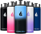 HYDRO CELL Stainless Steel Insulated Water Bottle with Straw - For Cold & Hot Drinks - Metal Vacuum Flask with Screw Cap and Modern Leakproof Sport Thermos for Adults (Blue/Black 18oz)