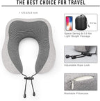 MLVOC Travel Pillow 100% Pure Memory Foam Neck Pillow, Comfortable & Breathable Cover, Machine Washable, Airplane Travel Kit with 3D Sleep Mask, Earplugs, and Luxury Bag,Standard (Grey)
