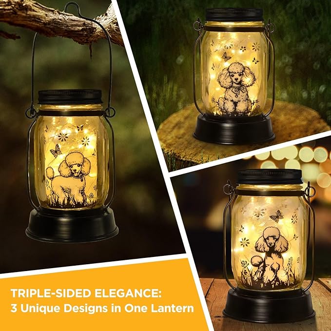 Poodle Gifts for Women/Men, Poodle Solar Lanterns Dog Mom Birthday, Dog Lovers Lantern, Pet Loss Pet Memorial Lights, Solar Garden Decoration Outside for Yard, Patio,Backyard,Porch
