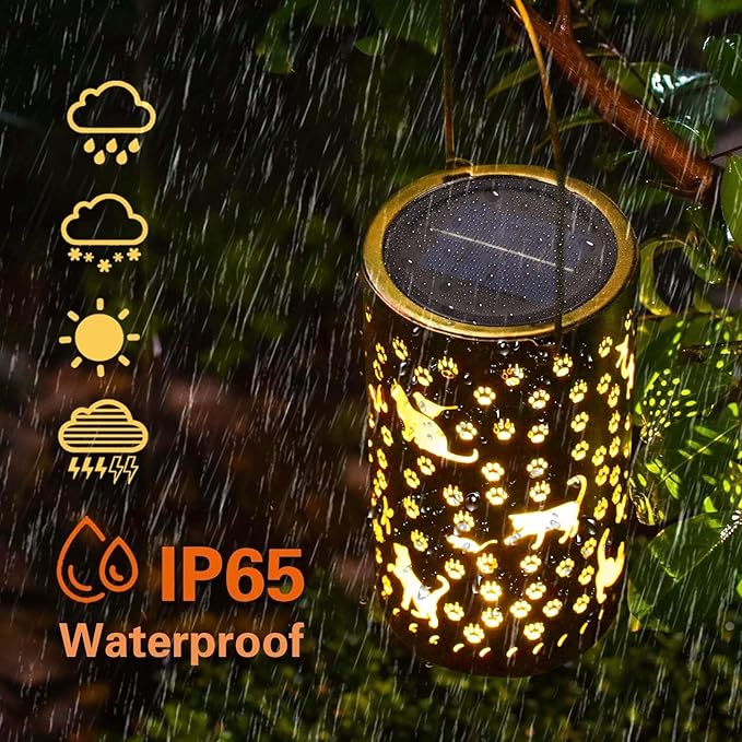 Cat Solar Lanterns Outdoor Waterproof Garden Decor Hanging Solar Lights Cute Cat Gifts for Women Mom Grandma, LED Decorative Light Fairy Garden Accessories,Outdoor Lantern for Patio,Yard,Lawn, Pathway