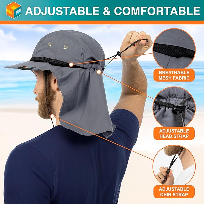 SUN CUBE Sun Hat for Men, Wide Brim Fishing Hat Neck Flap Cover Men, Women, Hiking, Camping, Sun Protection UV, Gardening