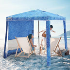 Beach Cabana, 6.2'×6.2' Beach Canopy with Side Wall, UPF 50+ UV Protection Easy Setup Tent Sun Shelter with Sand Pockets for Whole Family(Surging Waves)