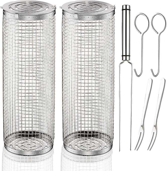 Rolling Grilling Baskets for Outdoor BBq Barbecue Women Men Gifts Ideas for Grandpa Dad Father Day Husband Brother Uncle Godfather Boss Him Wife Thank You Appreciation Retirement Who Like to Grill