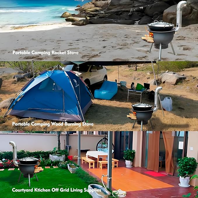 Multifunction Wood Burning Stove with Grill Rack,Large Portable Charcoal Grill,Camping Rocket Stove for Outdoor/Backyard Cooking,Chinese Wood Stove,Off Grid Living Supplies