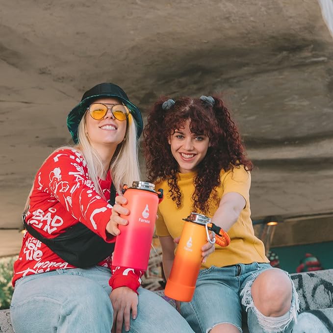 Farsea Insulated Water Bottle With Paracord Handle, Protective Silicone Boot and 2 Lids (Straw Lid & Spout Lid), Stainless Steel Water Bottle Wide Mouth, Double Wall Sweat-Proof BPA-Free, 40 oz