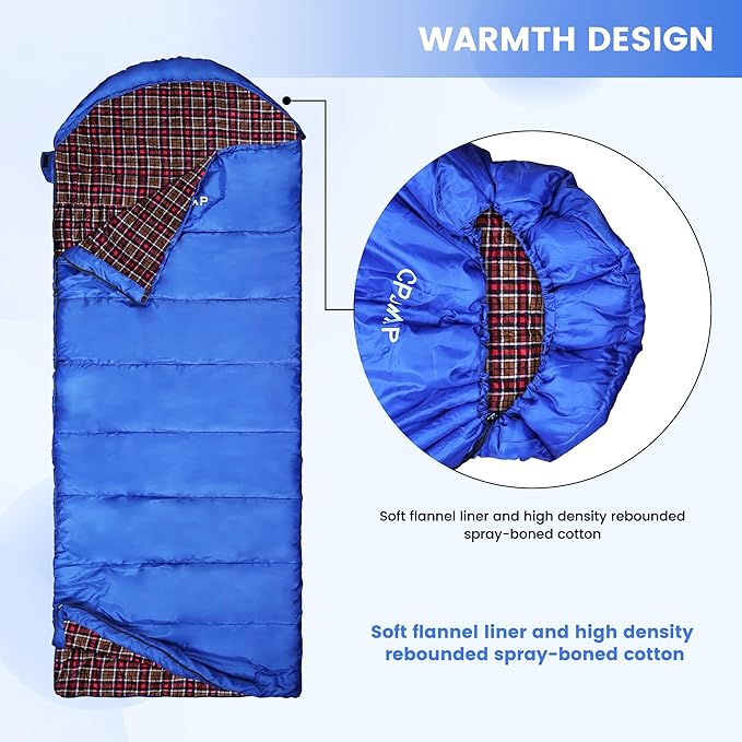 0 Degree Sleeping Bag for Cold Weather,100% Cotton Flannel XXL for Adults Big and Tall Cold Weather Winter Zero Degree Camping,Free Compression Sack