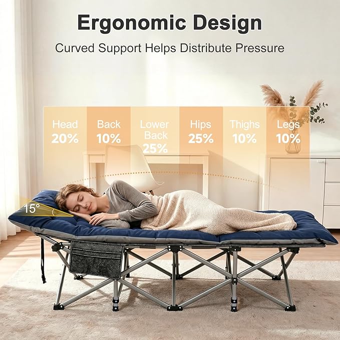 ABORON Camping Cot for Adult 28" Extra Wide, Heavy-Duty 1200D Oxford Cot for Sleeping, Portable Folding Camp Bed with Mat & Carry Bag