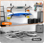 Kayak Storage Rack for Garage Wall Mount - Heavy L-Frame Holder with Anti-Slip Bungee & Complete Installation Kit, Supports 150LB (Fits Canoe/Paddle Board, Black) (2PACK)