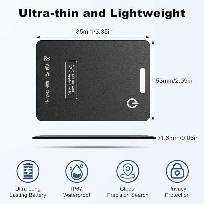 Wallet Tracker Card (iOS Only), Rechargeable Bluetooth Smart Tracking for Apple Find My Compatible Anti Tracker for Men Women Slim Item Locator for Purse Passport Key Luggage Tag (1Pcs/Black A)