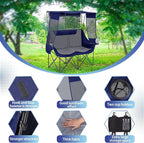 Double Camping Chair with Canopy Shade Oversized 2 Person Camping Sofa Fully Padded Folding Loveseat with Cup Hold and Storage Bag Sturdy for Lawn Beach Fall Outdoor Activities(Blue)