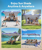 Beach Tent Sun Shelter, 10 x 10 FT Beach Canopy Tent Sun Shade, UPF50+ Tents Canopy with 8 Sandbags & 4 Stability Poles, Outdoor Tents for Camping Fishing, Jellyfish