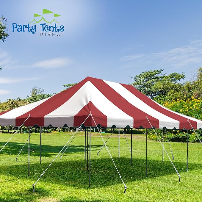 Party Tents Direct 20'x30' Weekender Canopy Pole Tent - Easy Up Canopy Tent with 120 Person Capacity - Outdoor Canopies for Parties, Weddings, & Events (Red/White Top)