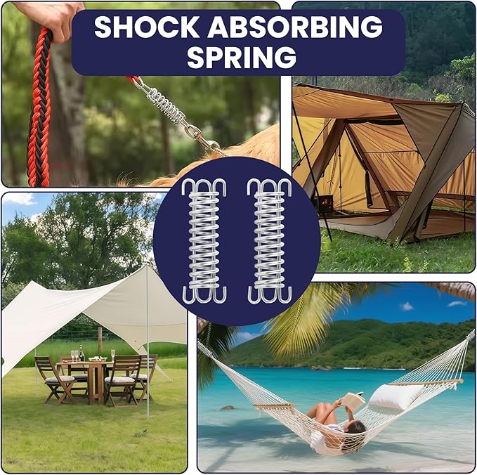 2 Pcs Stainless Steel Absorbing Spring, Heavy-Duty Porch Swing Spring and Tent Rope Spring Buckle for Hammock Chair, Punching Bag, Dog Leash, Camping and Outdoor Use