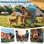 Oversized High-Back Camping Chairs with Pillow, Dual Cup Holders & Cooler Bag - Heavy Duty Foldable Outdoor Chair for Adults, Picnic, Fishing, Backyard, Sports（Bluegrey）
