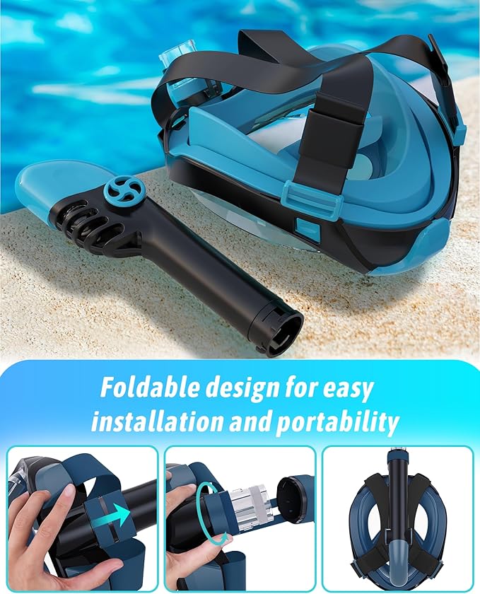 Zenoplige Full Face Snorkel Mask Adults,Dry-Top Snorkeling Gear with Camera Mount,Foldable 180-Degree Panoramic Scuba Mask for Snorkeling Diving Swimming Travel,Snorkel Mask Anti-Fog & Anti-Leak