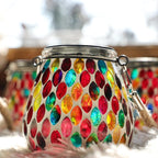 Cooo 4 Pack Mosaic Solar Lantern Outdoor Waterproof IP68 Hanging Projection Light Hidden Lid Pear-Shaped Lantern with Rope Handle Solar Powered Auto On for Patio Garden Fence Table - Crimson Ember