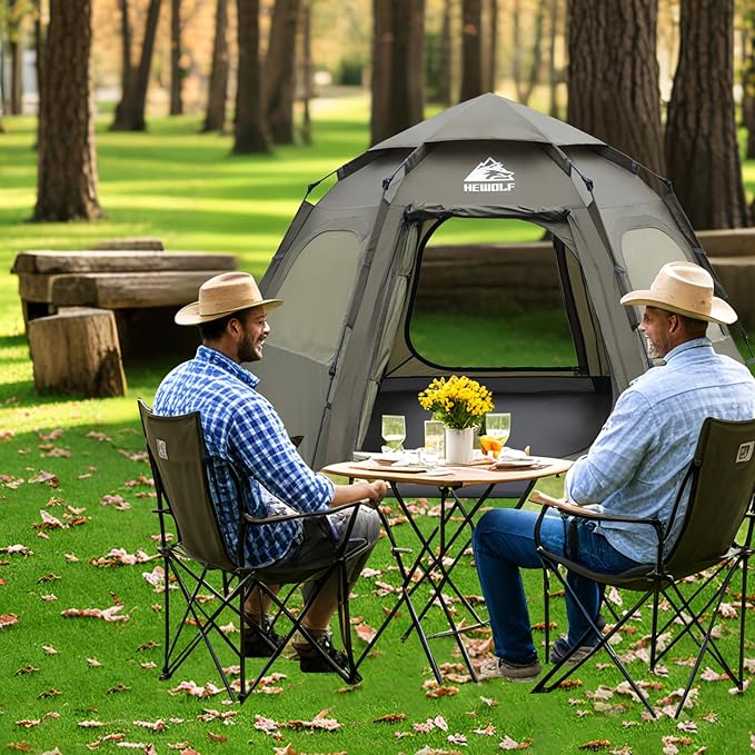 Hewolf 2/3/4 Person Camping Tent - Instant Pop Up Waterproof 2 Doors Tent with Easy Setup | 3-Season Hexagonal Dome Design for Family, Hiking & Traveling