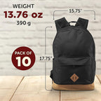 DISCOUNT PROMOS Multipurpose Laptop Backpacks Set of 10, Bulk Pack - Lots of Features for Everyday Use, Perfect for Employess, Businessman - Black