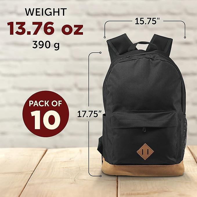 DISCOUNT PROMOS Multipurpose Laptop Backpacks Set of 10, Bulk Pack - Lots of Features for Everyday Use, Perfect for Employess, Businessman - Black