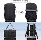 PIJUSHI Travel Backpack for Women Men Carry on Luggage Backpack Flight Approved Convertible Duffle Bag Fit 16 Inch Laptop(PE037 Black)