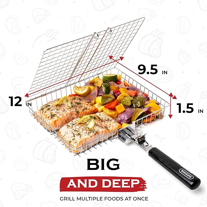 SHIZZO Grill Basket Set, Barbecue BBQ Grilling, Stainless Steel Folding Portable Outdoor Camping Rack for Fish, Shrimp, Vegetables, Cooking Accessories, Gifts for Dad, husband, Friends