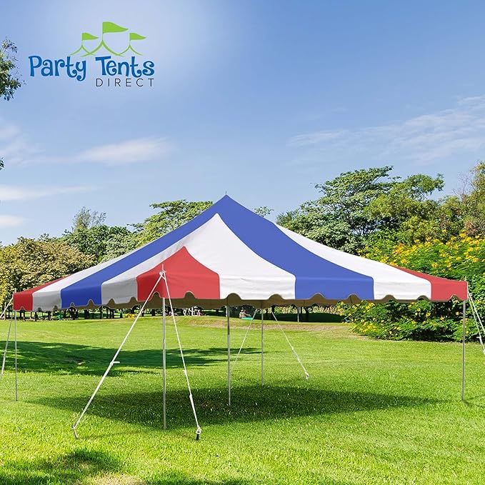 Party Tents Direct 20'x20' Weekender Canopy Pole Tent - Easy Up Canopy Tent with 80 Person Capacity - Outdoor Canopies for Parties, Weddings, & Events (Red, White and Blue)