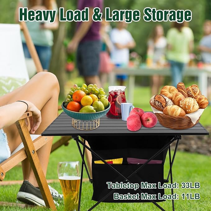 Portable Camping Table, Camping Table Foldable with Basket Storage and Carrying Bag, Ultralight Aluminum Alloy Beach Table for Camping Picnic BBQ Beach Party