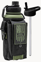 Iron Infidel Battle Bottle - 32 Oz Insulated Water Bottle with Straw Lid & Chug Cap, Stainless Steel Metal Flask Includes Rugged, Removable Sleeve for Keys, Wallet, & Phone (Widowmaker 1 Liter)