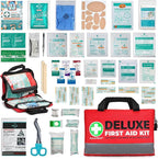380 Pieces Deluxe First Aid Kit Compact Trauma Medical Kits with Assorted Bandages, Instant Cold Pack, Emergency Blanket for Home, Travel, Camping, Vehicle, Emergency Kits(Red)