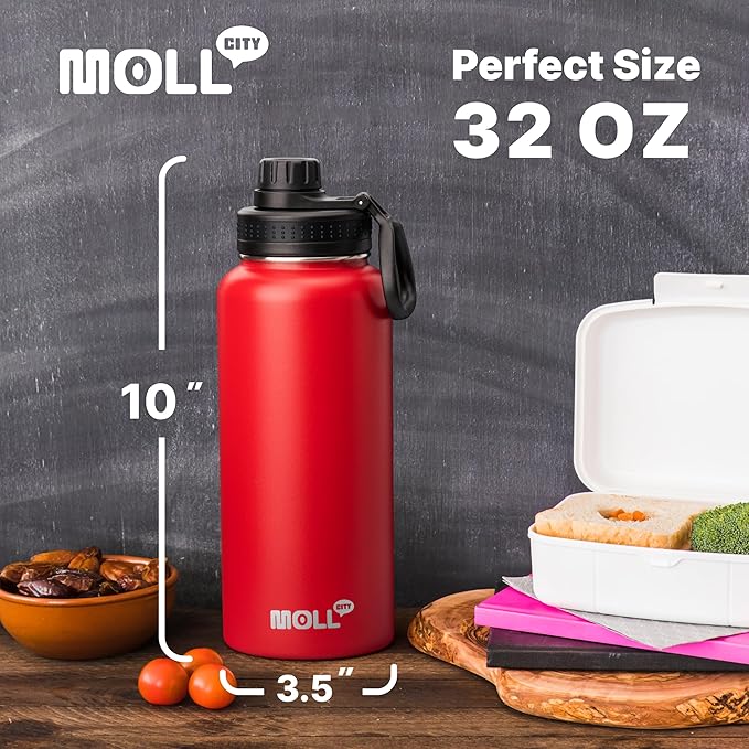 Insulated Water Bottle-32 oz Stainless Steel Vacuum Wide Mouth Sports Water Bottle with Silicone Boot-Metal Leak Proof Travel Water Flask for Men (Black)