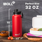 Insulated Water Bottle-32 oz Stainless Steel Vacuum Wide Mouth Sports Water Flask with Spout Lid-Reusable Metal Travel Water Bottle with Silicone Boot, BPA-Free(Canyon Red)